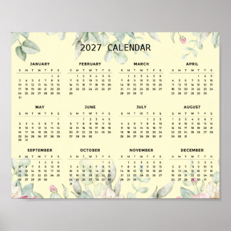 Affiche Calendrier Botanique Floral Élégant Simple 2027 |