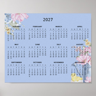Affiche Calendrier Botanique Floral Élégant Simple 2027 |