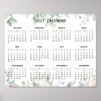 Affiche Calendrier Botanique Floral Élégant Simple 2027 |