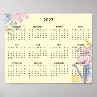 Affiche Calendrier Botanique Floral Élégant Simple 2027 |