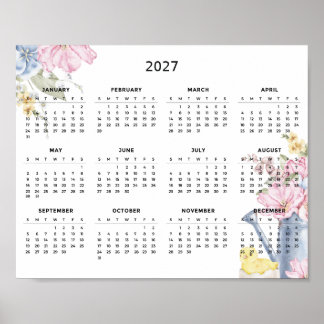 Affiche Calendrier Botanique Floral Élégant Simple 2027 |