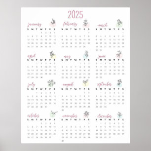 Affiche Calendrier botanique simple 2025