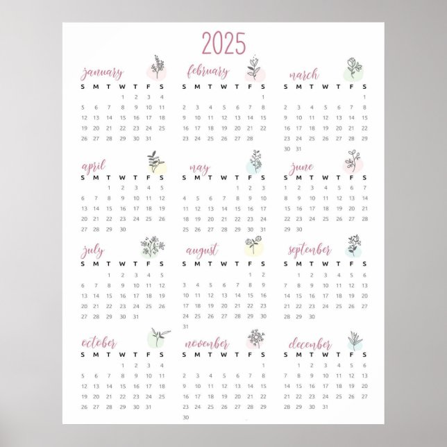 Affiche Calendrier botanique simple 2025 (Devant)