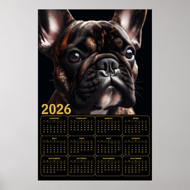 Affiche Calendrier Bouledogue Français 2026 (Devant)