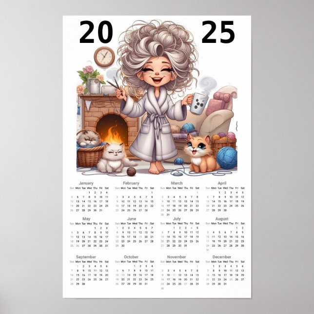 Affiche Calendrier Cat Lady and Cats 2025 (Devant)