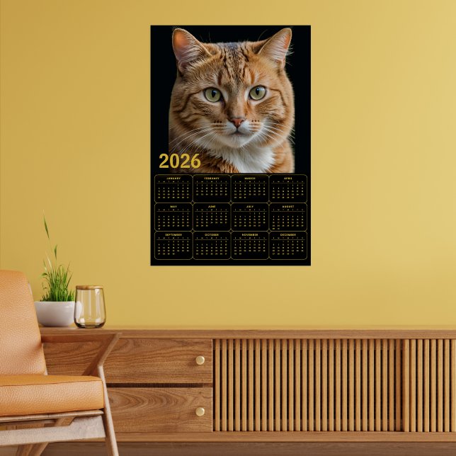 Affiche Calendrier Chat Tigre Orange 2026 (Salon 2)