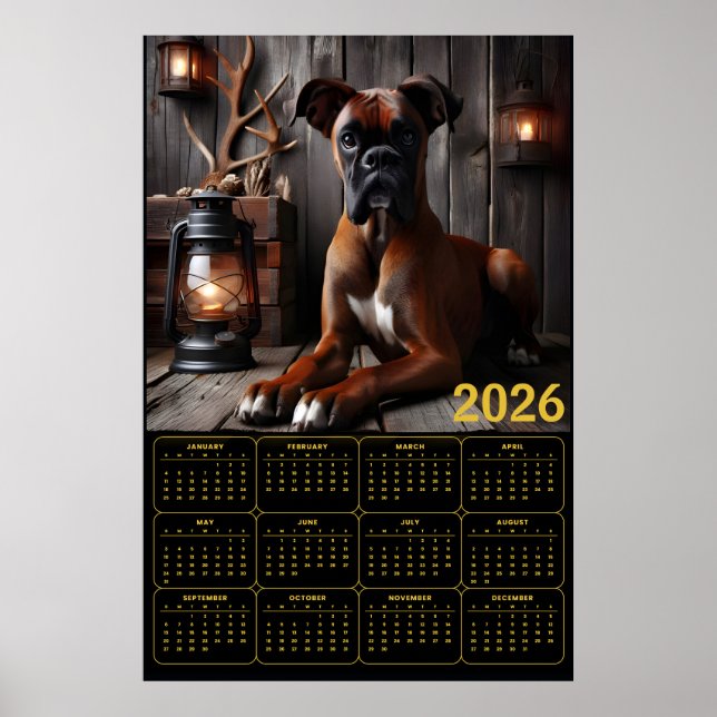 Affiche Calendrier Chien Boxer 2026 – Portrait de Cabane R (Devant)