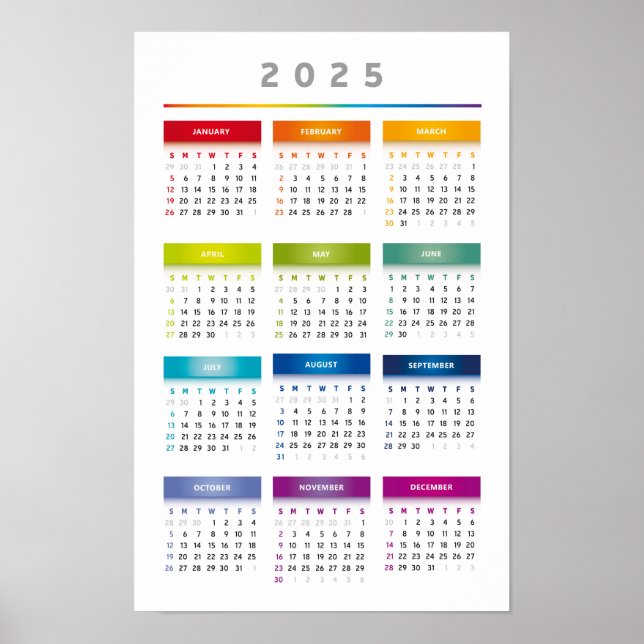 Affiche Calendrier Coloré 2025 - Couleurs Arc-en-Ciel 3 Co (Devant)