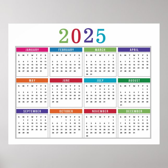 Affiche Calendrier coloré simple 2025 (Devant)