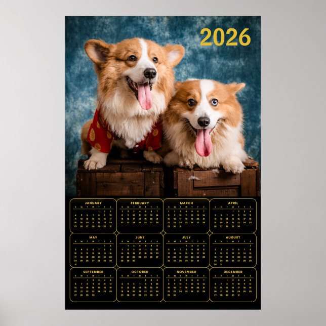 Affiche Calendrier Corgi Duo 2026 (Devant)