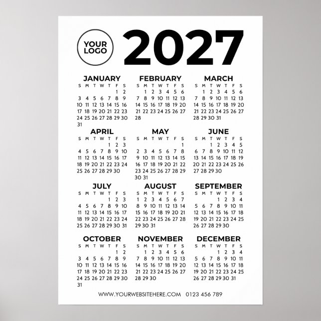 Affiche Calendrier d'affaires simple de base 2027 Logo d'e (Devant)