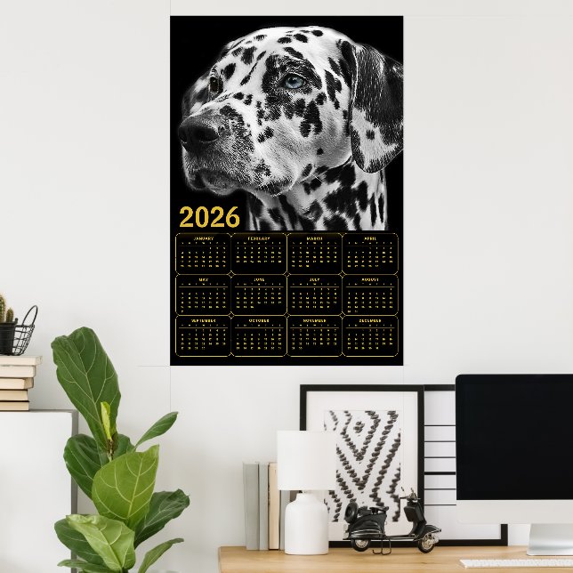 Affiche Calendrier Dalmatien 2026 – Élégance Noir & Blanc (Bureau à domicile)