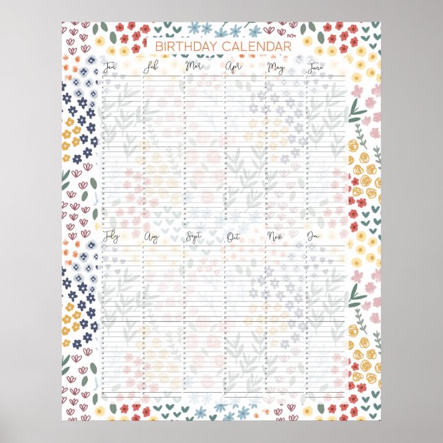 Affiche Calendrier d'anniversaire À feuillage persistant p (Devant)