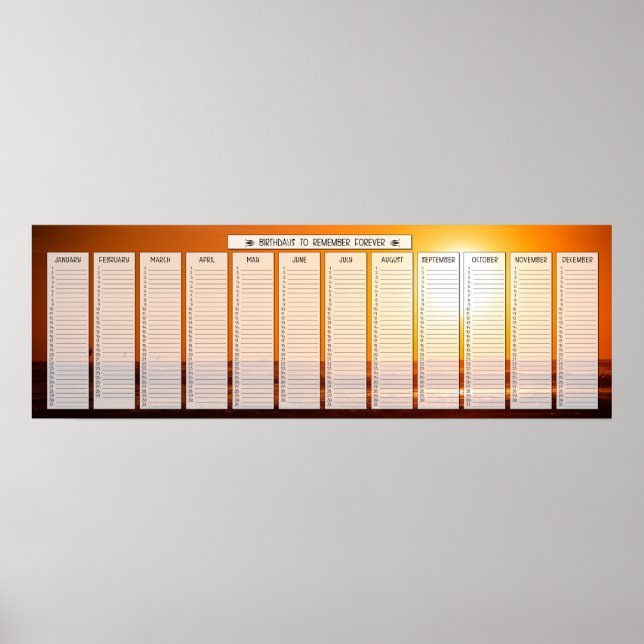 Affiche Calendrier d'anniversaire de lever de soleil de la (Devant)