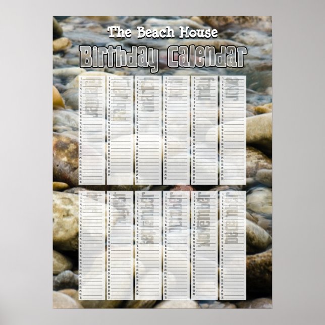 Affiche Calendrier d'anniversaire personnalisé de plage pe (Devant)