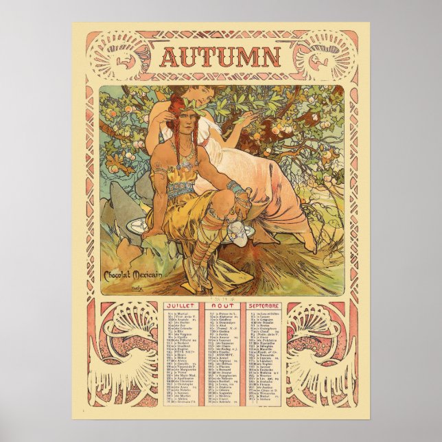 Affiche Calendrier d'automne Art nouveau de l'ère victorie (Devant)
