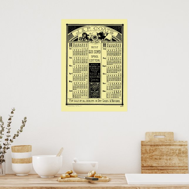 Affiche Calendrier de bobine des années 1880 de l'ère vict (Cuisine)