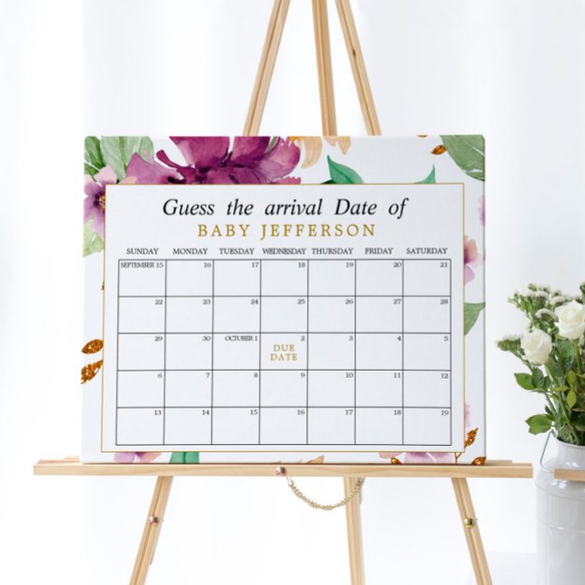 Affiche Calendrier de date d'accouchement floral Rose et V (Créateur téléchargé)