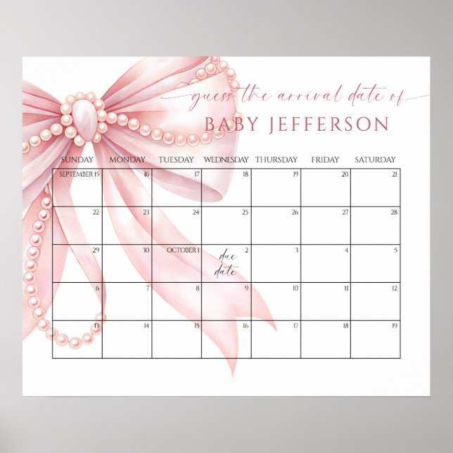 Affiche Calendrier de Date de Naissance Bébé Guess Ruban R (Devant)