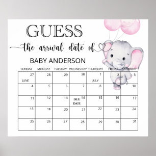 Affiche Calendrier de date d'échéance de l'éléphant rose