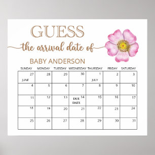 Affiche Calendrier de date d'échéance du Baby shower fleur