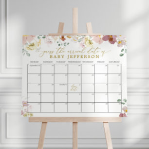 Affiche Calendrier de date d'échéance du Baby shower fleur