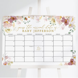 Affiche Calendrier de date d'échéance du Baby shower fleur