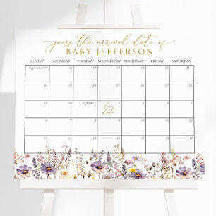 Affiche Calendrier de date d'échéance du Baby shower fleur