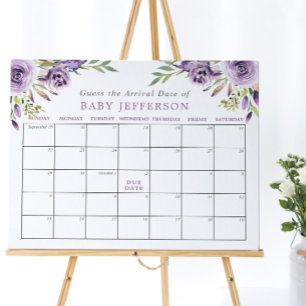 Affiche Calendrier de date d'échéance du Baby shower Rose 
