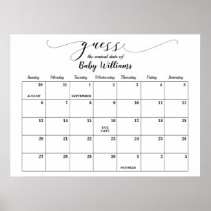Affiche Calendrier de date d'échéance du devis baby shower