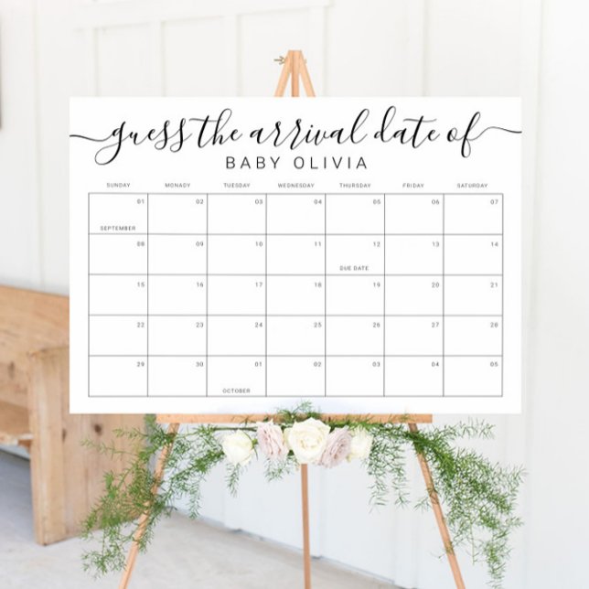 Affiche Calendrier de date prévue de naissance Signe Devin (Baby Due Date Calendar Sign Guess the BirthdayGame)