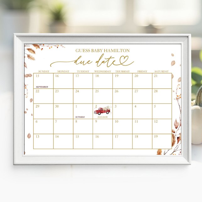 Affiche Calendrier de date prévue pour bébé avec camion ro (Créateur téléchargé)