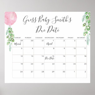 Affiche Calendrier de date prévue pour bébé en forme de ba
