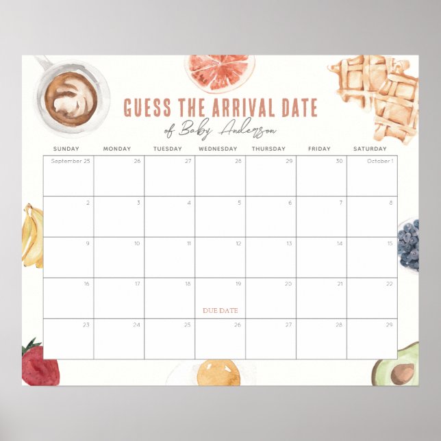 Affiche Calendrier de date prévue pour bébé pour un brunch (Devant)