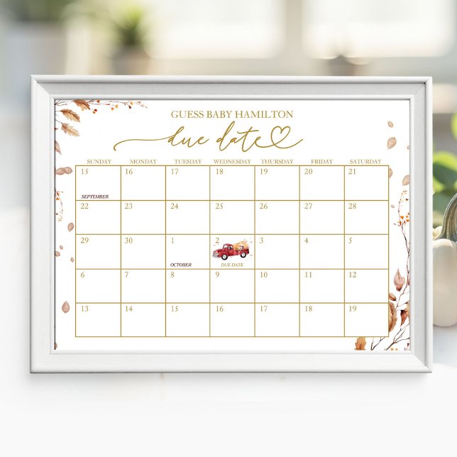 Affiche Calendrier de date prévue pour la Baby Shower de c (Créateur téléchargé)