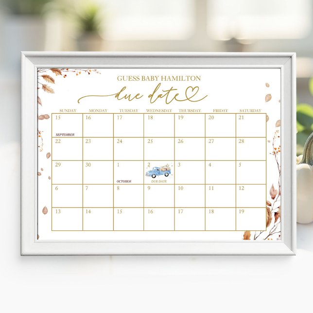 Affiche Calendrier de date prévue pour la Baby Shower Garç (Créateur téléchargé)
