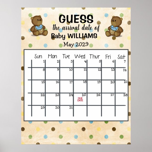 Affiche Calendrier de devinette de date d'accouchement ave (Devant)