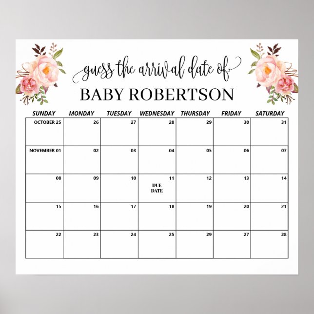 Affiche Calendrier de devinette de date d'accouchement Bab (Devant)