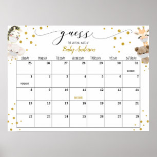 Affiche Calendrier de devinette de date d'accouchement pou