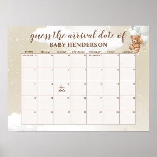 Affiche Calendrier de devinette de date prévue Ourson Sage