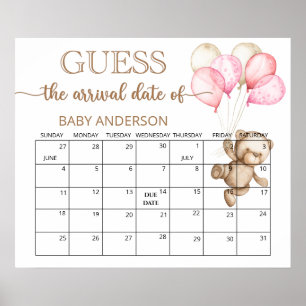 Affiche Calendrier de devinette de date prévue pour bébé o