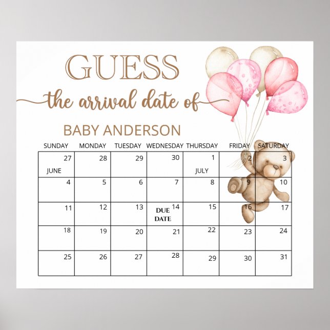 Affiche Calendrier de devinette de date prévue pour bébé o (Devant)