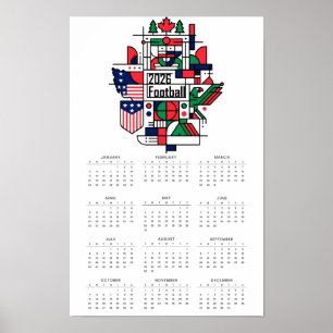 Affiche Calendrier de football 2026 États-Unis, Canada, Me