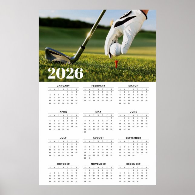 Affiche Calendrier de golf 2026 avec photographie de dépar (Devant)