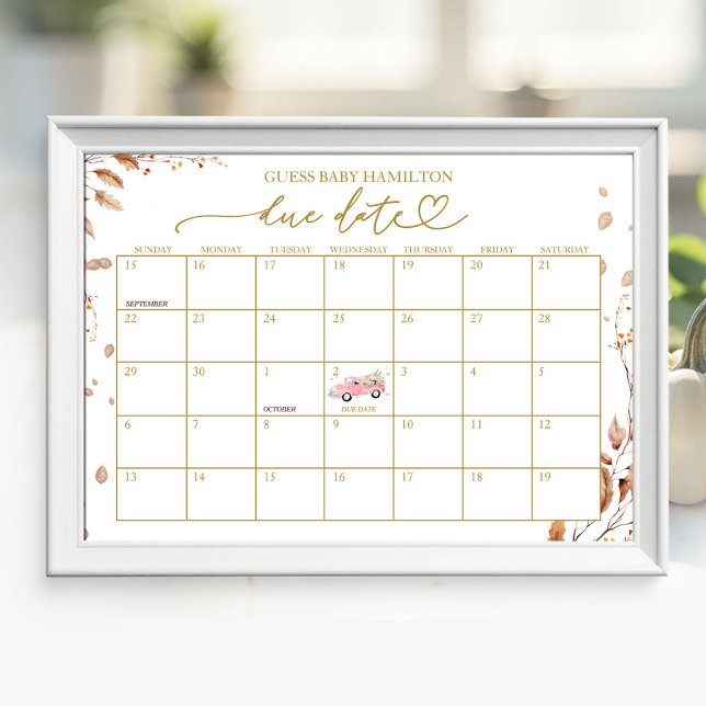 Affiche Calendrier de grossesse pour la douche bébé Fille (Créateur téléchargé)