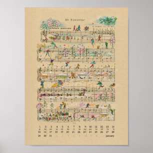 Affiche Calendrier de janvier Notes Happy 2022