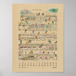 Affiche Calendrier de janvier Notes Happy 2022