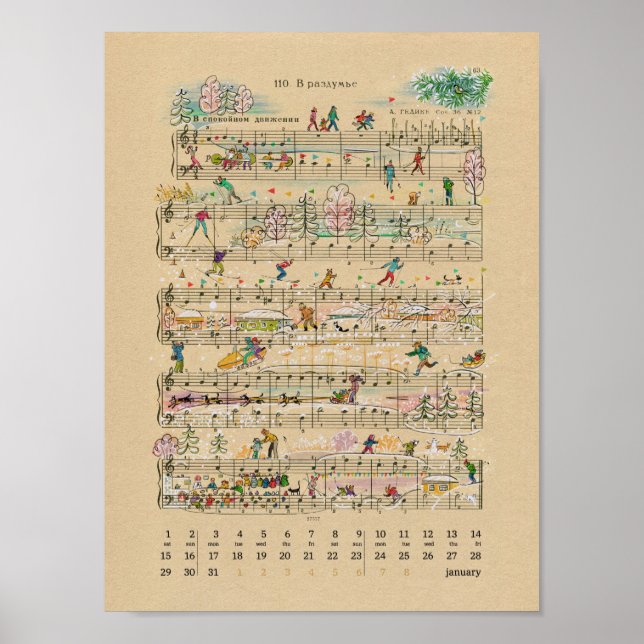 Affiche Calendrier de janvier Notes Happy 2022 (Devant)