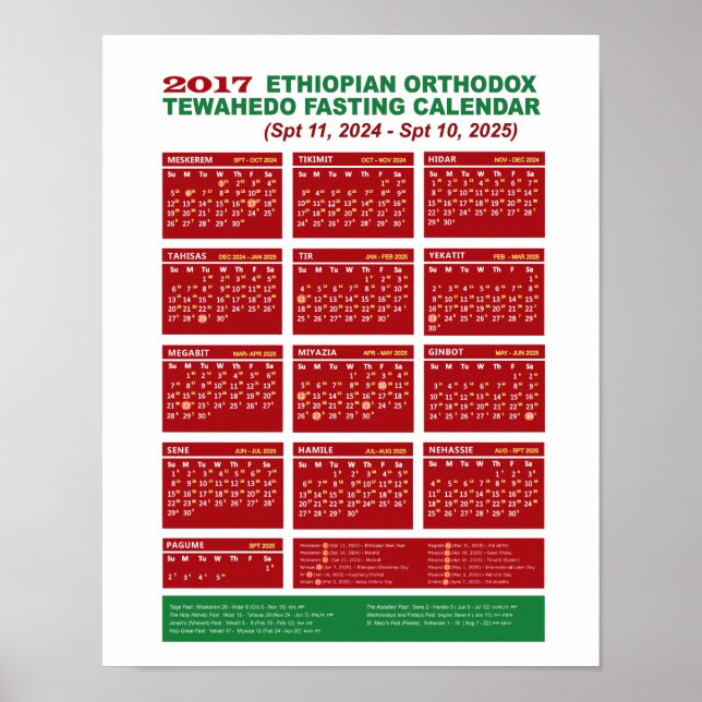 Affiche Calendrier de jeûne orthodoxe éthiopien 2017 (Devant)