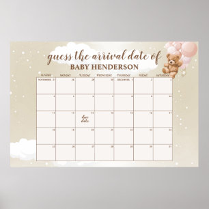 Affiche Calendrier de la date prévue Ourson Rose Tendresse